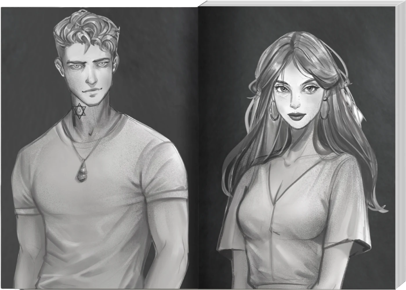 Prince of Noctis Paperback Edition, open to a black-and-white illustrated spread of two characters.